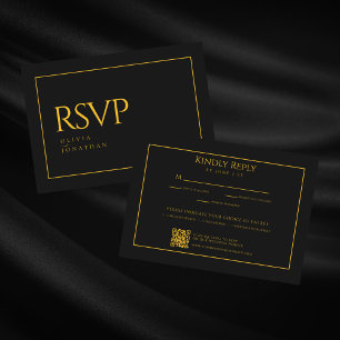 Cartão RSVP Casamento Elegante Minimalista Negro