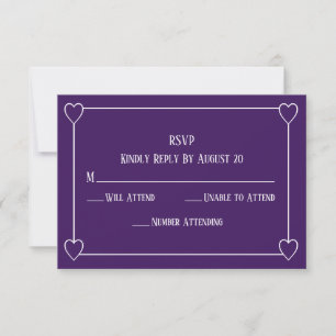 Cartão RSVP Casamento Elegante Minimalista Roxo e Branco