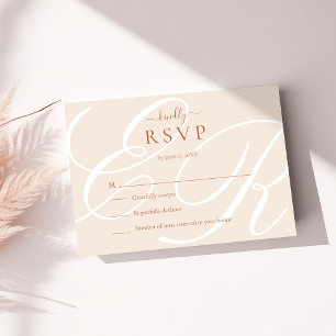 Cartão RSVP Casamento Elegante Minimalista Terracotta Monogram