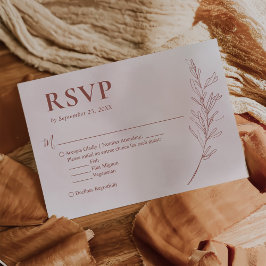 Cartão RSVP Casamento Elegante Mínimo de Folha de Boho Rosa