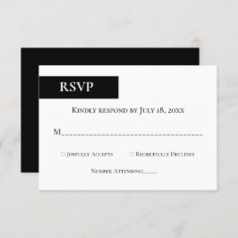 Cartão RSVP Casamento Elegante Mínimo De Monograma Branco E Pr