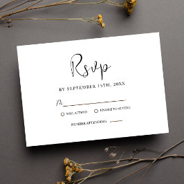 Cartão RSVP Casamento Elegante Mínimo Negro E Branco Moderno