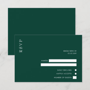 Cartão RSVP Casamento Elegante Moderno Emerald Green