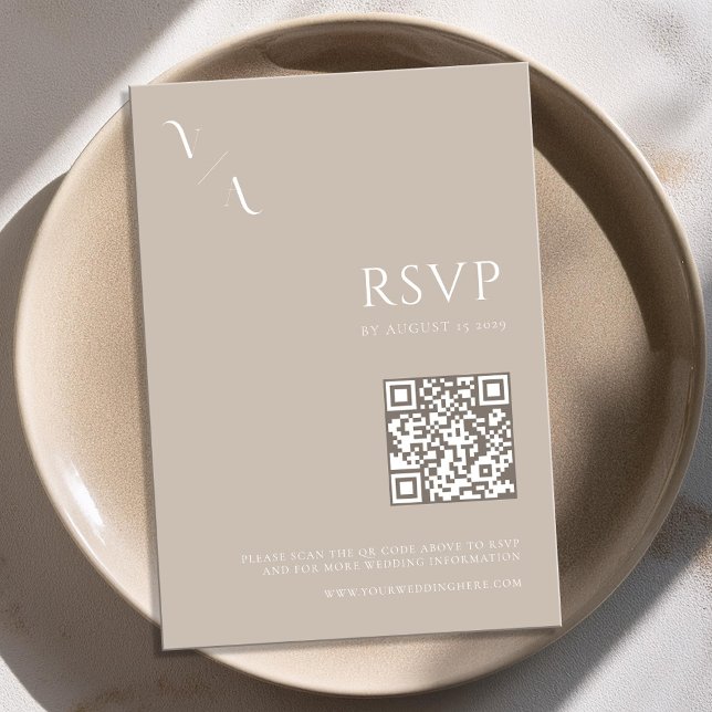 Cartão RSVP Casamento Elegante Moderno Minimalista de Taupe (Criador carregado)