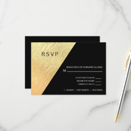 Cartão RSVP Casamento Elegante Moderno Preto e Dourado com Fol
