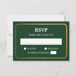 Cartão RSVP Casamento Elegante Moderno Verde Dourado Faux