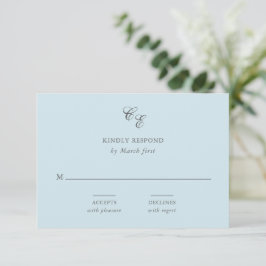 Cartão RSVP Casamento Elegante Monograma Azul em Pó Clássico