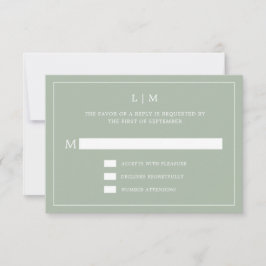 Cartão RSVP Casamento Elegante Monograma Verde de Sage Simples