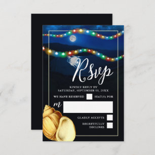 Cartão RSVP Casamento Elegante Moonlit Beach