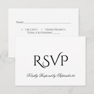 Cartão RSVP Casamento Elegante Negro e Branco Minimalista