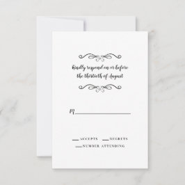 Cartão RSVP Casamento Elegante Preto Branco Clássico Minimalis