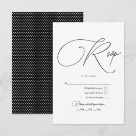 Cartão RSVP Casamento Elegante Preto e Branco