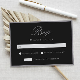 Cartão RSVP Casamento Elegante Preto Fosco Old Money
