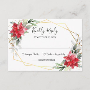 Cartão RSVP Casamento Elegante Red Poinsettia Winter Greenery
