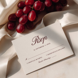 Cartão RSVP Casamento Elegante Retro Ivory Beige & Burgundy