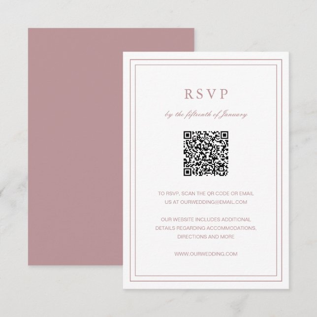 Cartão RSVP Casamento Elegante Rosa Clássico (Frente/Verso)