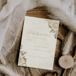 Cartão RSVP Casamento Elegante Rosa ⎮Marfim e Dourado Moderno