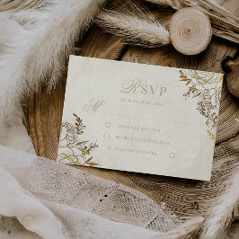 Cartão RSVP Casamento Elegante Rosa ⎮Marfim e Dourado Moderno