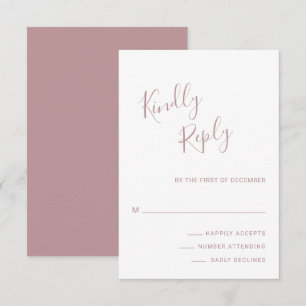 Cartão RSVP Casamento Elegante Rosa-Rosa-Rosa-Moderno Simples