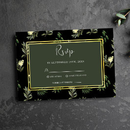 Cartão RSVP Casamento Elegante Russo Moderno Botânico Negro