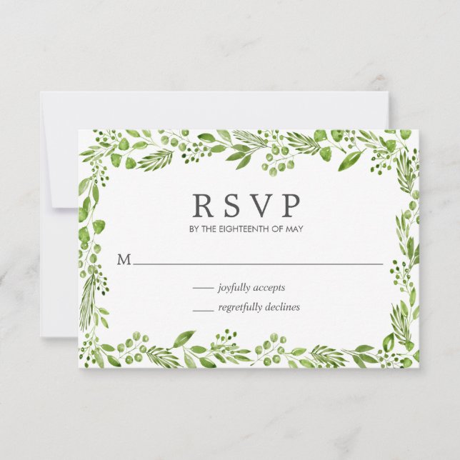 Cartão RSVP Casamento Elegante Rustic Olive Greenery (Frente)