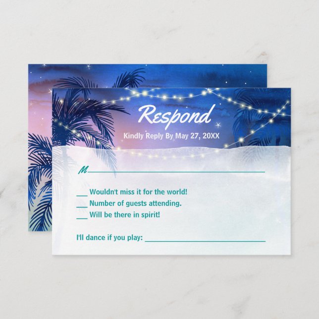 Cartão RSVP Casamento Elegante Rustic Watercolor Palm Tree Bea (Frente/Verso)