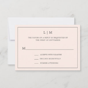 Cartão RSVP Casamento Elegante Simples, Cor-de-Rosa, Monograma