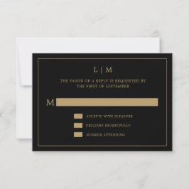 Cartão RSVP Casamento Elegante Simples de Monograma Preto e Do