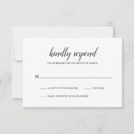 Cartão RSVP Casamento Elegante Simples Preto e Branco