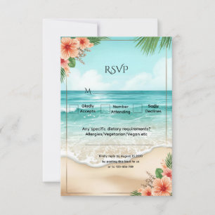 Cartão RSVP Casamento Elegante Tropical Costeira Havaiano Prai