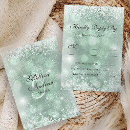 Cartão RSVP Casamento Elegante Verde Claro com Brilho Prateado