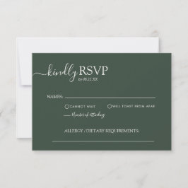 Cartão RSVP Casamento Elegante Verde Escuro Básico Minimalista
