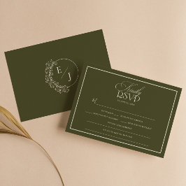 Cartão RSVP Casamento Elegante Verde Oliva Dinheiro Antigo