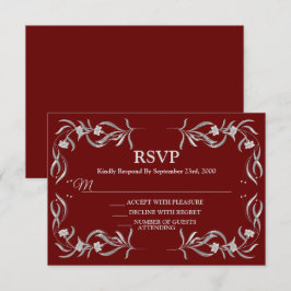 Cartão RSVP Casamento Elegante Vermelho com Padrão Floral Prat