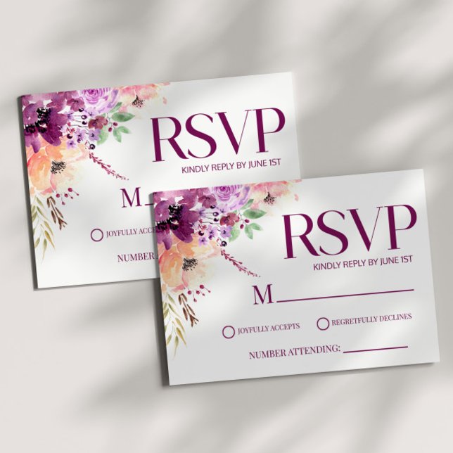 Cartão RSVP Casamento Elegante Violet Magenta (Criador carregado)