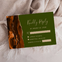 Cartão RSVP Casamento em Ágata Laranja Queimada Verde Oliva