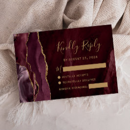 Cartão RSVP Casamento em Ágata Ouro Borgonha Moderno