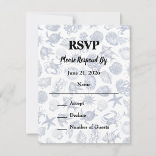 Cartão RSVP Casamento em Aquarela Azul Moderno de Praia Costei