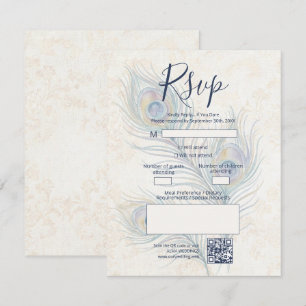 Cartão RSVP Casamento em Aquarela Elegante com Penas de Pavão