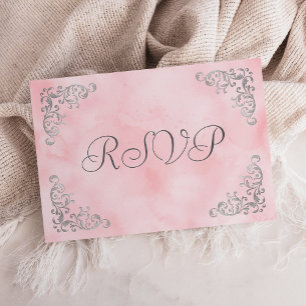 Cartão RSVP Casamento em Aquarela Rosa Bege Prata Vintage