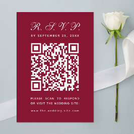 Cartão RSVP Casamento em Borgonha Grande Código QR Caligrafia 