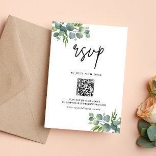 Cartão RSVP Casamento em Bosque de Eucalipto Salvia Código QR