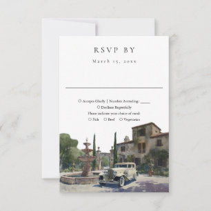 Cartão RSVP Casamento em Mansão Rural de Dinheiro Antigo Elega