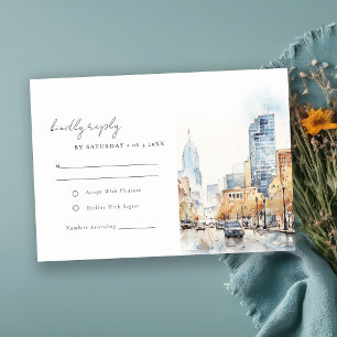 Cartão RSVP Casamento em Paisagem de Aquarela de Indianapolis