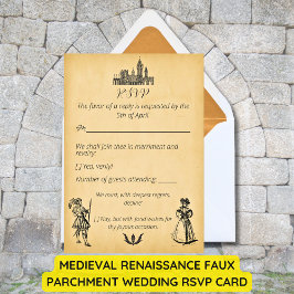Cartão RSVP Casamento em Pergaminho Falso da Renascença Mediev
