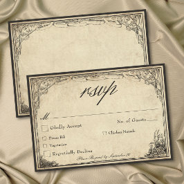 Cartão RSVP Casamento em Pergaminho Medieval Gótico Antigo