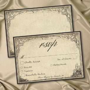 Cartão RSVP Casamento em Pergaminho Medieval Gótico Antigo
