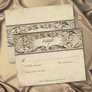Cartão RSVP Casamento em Pergaminho Preto Até a Morte Vintage