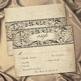 Cartão RSVP Casamento em Pergaminho Preto Até a Morte Vintage