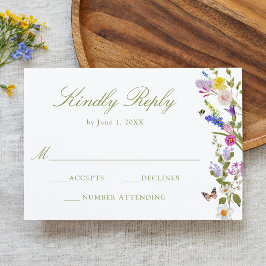 Cartão RSVP Casamento em Prado de Flores Silvestres Colorido